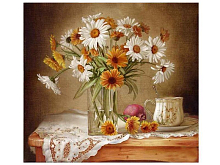 Картина по номерам 30х30 Натюрморт с ромашками и календулой (19 цветов)