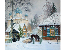 Картина по номерам 30х30 Зима в деревне (19 цветов)
