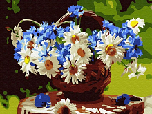 Картина по номерам 15х20 КОРЗИНА ПОЛЕВЫХ ЦВЕТОВ (15 цветов)