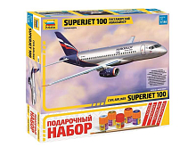 Сборная модель ZVEZDA Региональный пассажирский авиалайнер Superjet 100, подарочный набор, 1/144