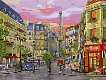 Картина по номерам с цветной схемой на холсте 30х40 Парижская улица (24 цвета)