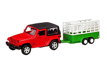 Машина "АВТОПАНОРАМА" Jeep Wrangler c прицепом для перевозки животных, 1/43, инерция, в/к