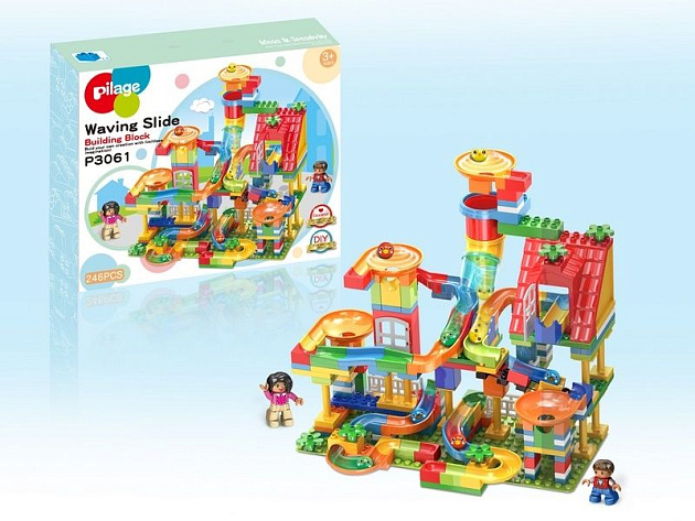 Конструктор Pilage Веселые тарелки (246 деталей), лабиринт с шариками и ...