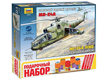Сборная модель ZVEZDA Советский ударный вертолет Ми-24А, подарочный набор, 1/72