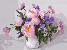Картина по номерам 15х20 ПИОНЫ С КОЛОКОЛЬЧИКАМИ (16 цветов)