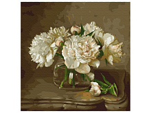 Картина по номерам 30х30 Бузин. Белые пионы на столике (20 цветов)
