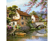 Картина по номерам 30х30 Городок на реке (19 цветов)