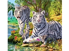 Картина по номерам 30х30 Семейство белых тигров (19 цветов)