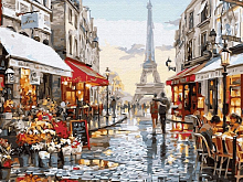 Картина по номерам на дереве 40х50  ОКНО В ПАРИЖ (28 цветов)