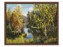 Картина мозаикой с нанесенной рамкой 40х50 ПРИЩЕПА. ГУСИ В ДЕРЕВНЕ (33 цвета)