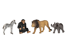Фигурка KONIK набор диких животных: лев, шимпанзе, слоненок, зебра