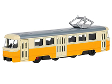 Трамвай "Автопанорама", желтый, 1/90, свет, звук, инерция, в/к 22*13,5*5,8 см