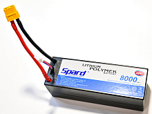 Аккумулятор Li-Po Spard 8000mAh, 7.4V, 60C, XT60, XL Hardcase (140x48x49мм) для авто 1/10, 1/8